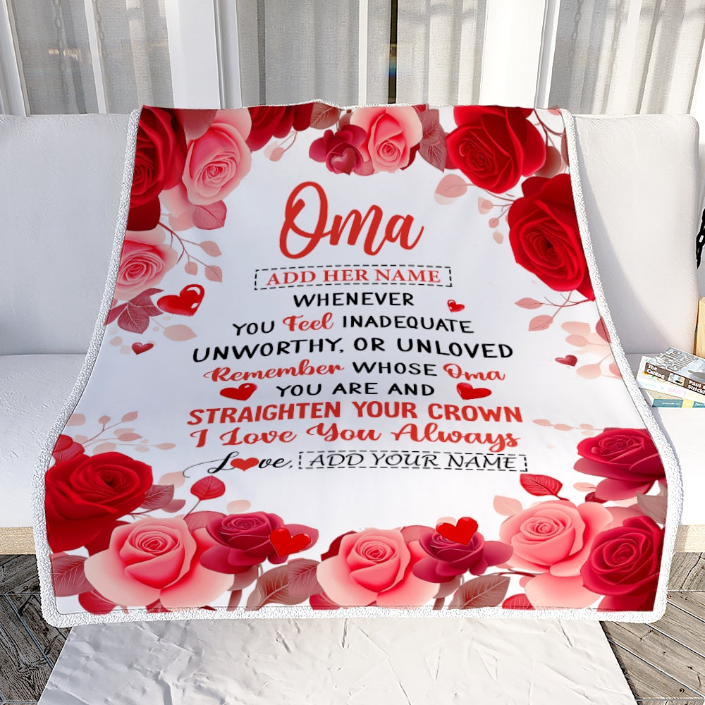 Personalized To My Oma Gifts From Granddaughter Grandson Blanket Rose Flower Anniversary Birthday Gifts Oma Mothers Day Thanksgiving Christmas Fleece Blanket | siriusteestore