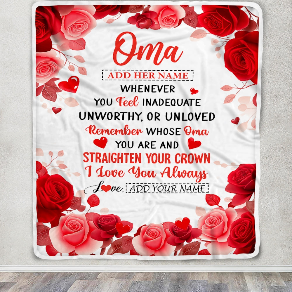 Personalized To My Oma Gifts From Granddaughter Grandson Blanket Rose Flower Anniversary Birthday Gifts Oma Mothers Day Thanksgiving Christmas Fleece Blanket | siriusteestore