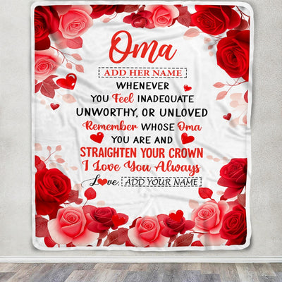 Personalized To My Oma Gifts From Granddaughter Grandson Blanket Rose Flower Anniversary Birthday Gifts Oma Mothers Day Thanksgiving Christmas Fleece Blanket | siriusteestore
