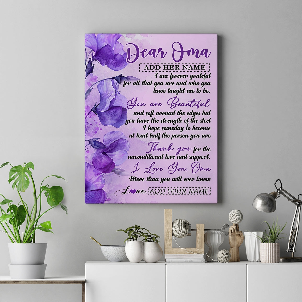 Personalized To My Oma Gifts From Granddaughter Grandson Canvas Flower You Are Beautiful Gifts For Oma Mothers Day Birthday Christmas Custom Art Print Framed Canvas | siriusteestore