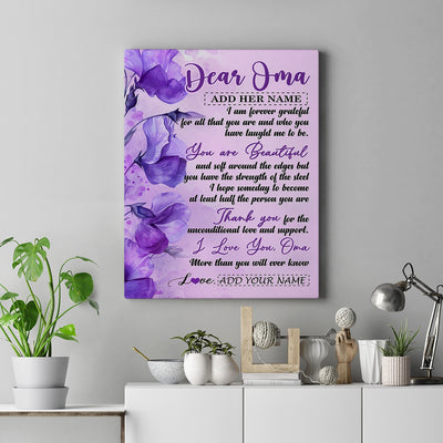 Personalized To My Oma Gifts From Granddaughter Grandson Canvas Flower You Are Beautiful Gifts For Oma Mothers Day Birthday Christmas Custom Art Print Framed Canvas | siriusteestore