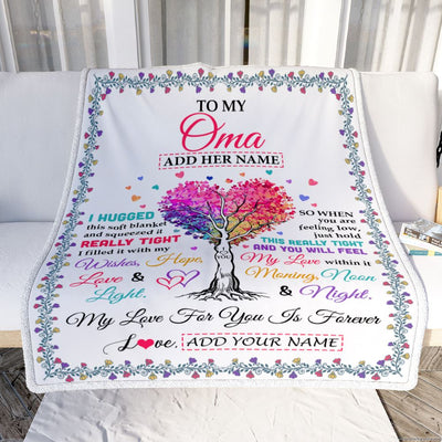 Personalized To My Oma Gifts From Granddaughter Grandson Hugged Blanket Birthday Gifts For Oma Mothers Day Thanksgiving Christmas Customized Fleece Blanket | siriusteestore