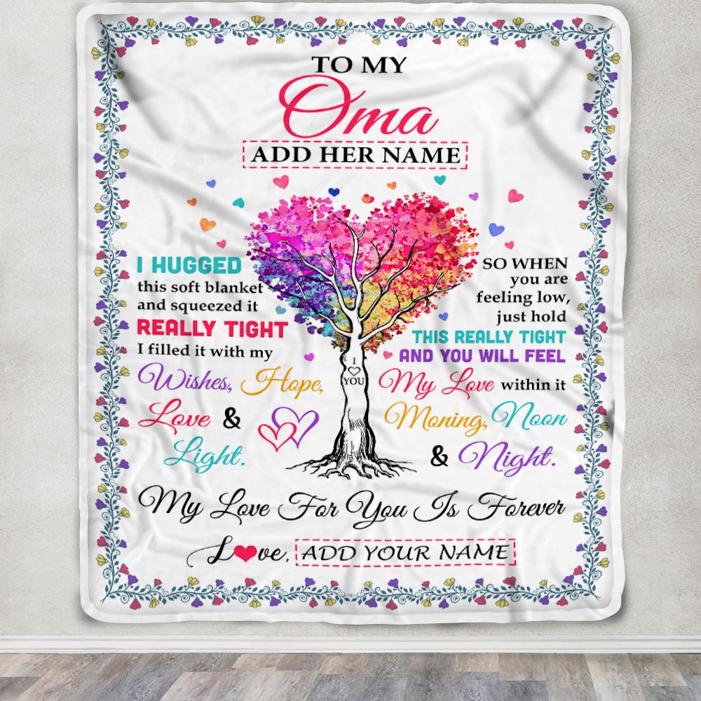 Personalized To My Oma Gifts From Granddaughter Grandson Hugged Blanket Birthday Gifts For Oma Mothers Day Thanksgiving Christmas Customized Fleece Blanket | siriusteestore