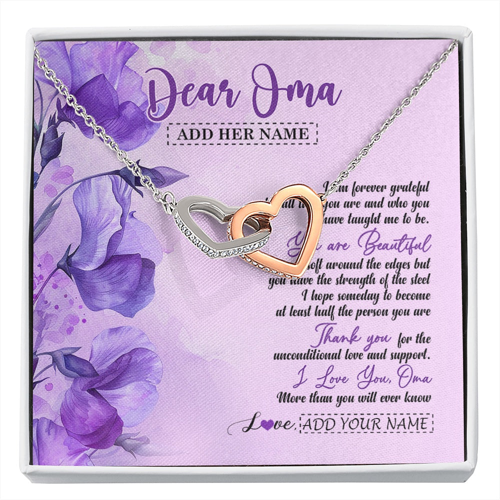 Interlocking Hearts Necklace Stainless Steel & Rose Gold Finish | 1 | Personalized To My Oma Gifts From Granddaughter Grandson Necklace Flower You Are Beautiful Gifts For Oma Mothers Day Birthday Christmas Gift Box Message Card | siriusteestore.myshopify