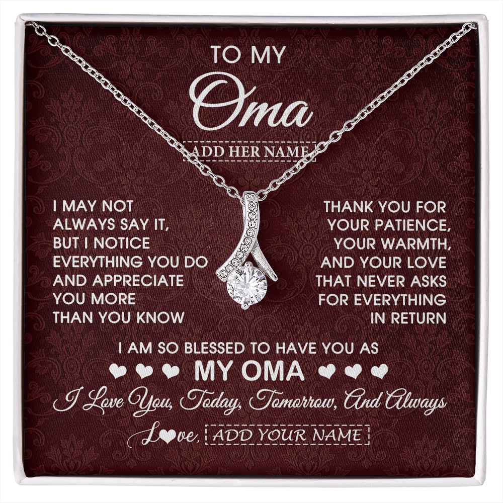 Alluring Beauty Necklace 14K White Gold Finish | 1 | Personalized To My Oma Gifts From Granddaughter Grandson Necklace Meaningful Jewelry Pendant Gifts For Oma Mothers Day Birthday Christmas Gift Box Message Card | https://siriusteestore.