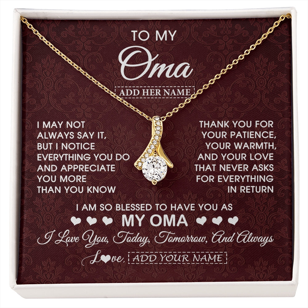 Alluring Beauty Necklace 18K Yellow Gold Finish | 1 | Personalized To My Oma Gifts From Granddaughter Grandson Necklace Meaningful Jewelry Pendant Gifts For Oma Mothers Day Birthday Christmas Gift Box Message Card | https://siriusteestore.
