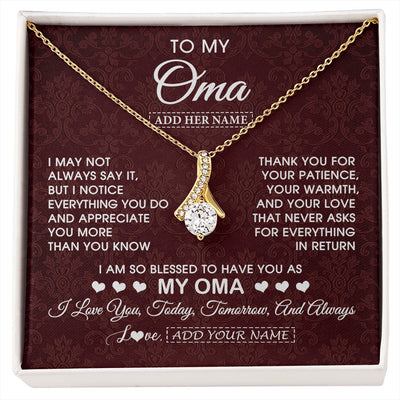 Alluring Beauty Necklace 18K Yellow Gold Finish | 1 | Personalized To My Oma Gifts From Granddaughter Grandson Necklace Meaningful Jewelry Pendant Gifts For Oma Mothers Day Birthday Christmas Gift Box Message Card | https://siriusteestore.