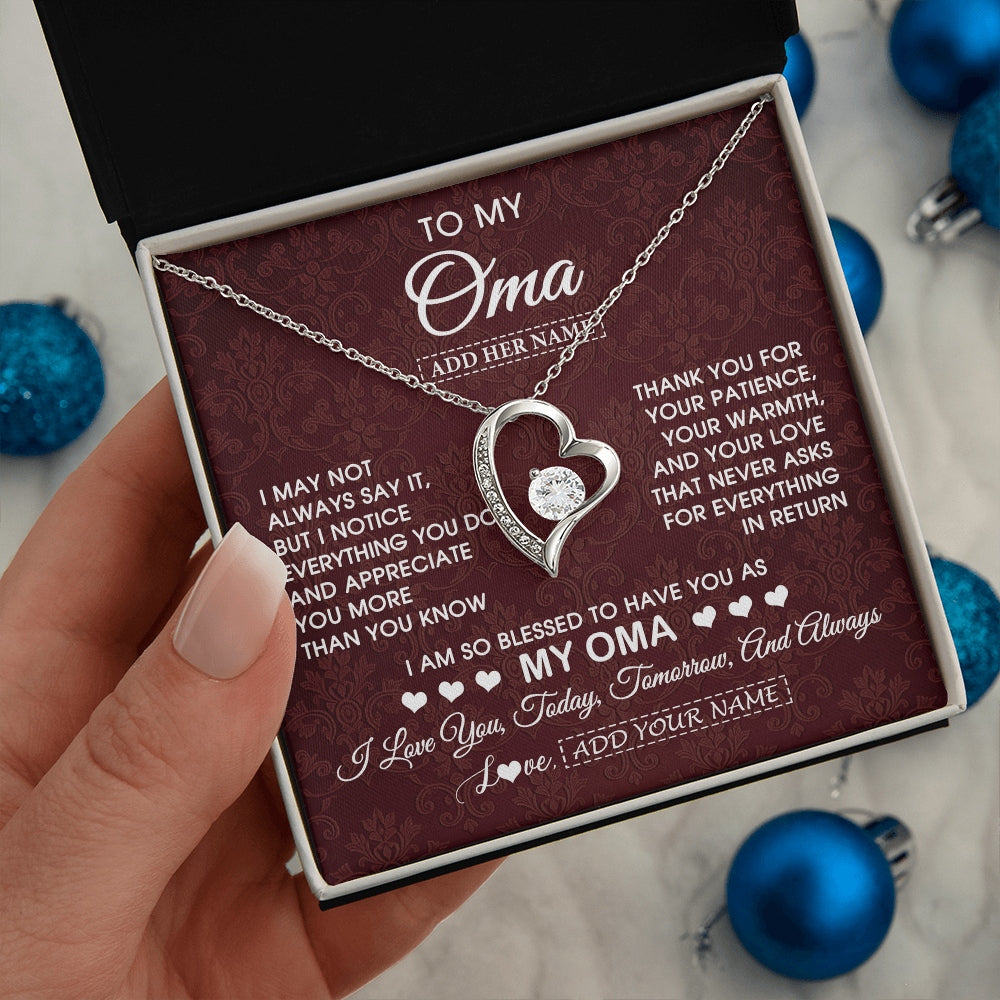 Forever Love Necklace 14K White Gold Finish | 2 | Personalized To My Oma Gifts From Granddaughter Grandson Necklace Meaningful Jewelry Pendant Gifts For Oma Mothers Day Birthday Christmas Gift Box Message Card | https://siriusteestore.