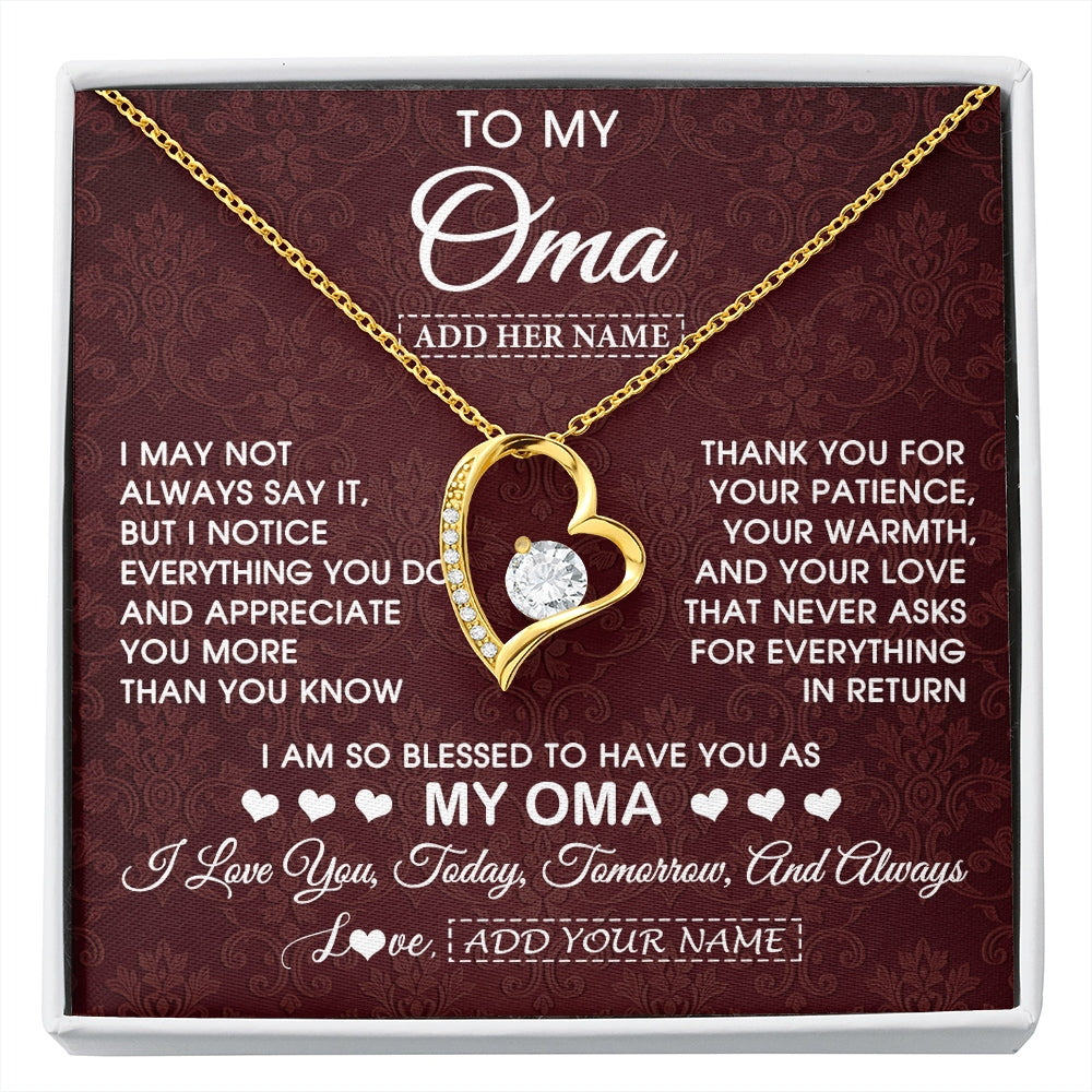 Forever Love Necklace 18K Yellow Gold Finish | 1 | Personalized To My Oma Gifts From Granddaughter Grandson Necklace Meaningful Jewelry Pendant Gifts For Oma Mothers Day Birthday Christmas Gift Box Message Card | https://siriusteestore.