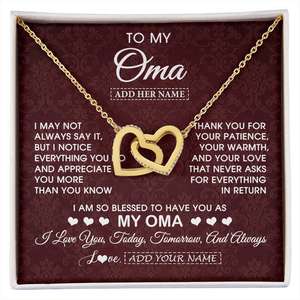 Interlocking Hearts Necklace 18K Yellow Gold Finish | 1 | Personalized To My Oma Gifts From Granddaughter Grandson Necklace Meaningful Jewelry Pendant Gifts For Oma Mothers Day Birthday Christmas Gift Box Message Card | https://siriusteestore.