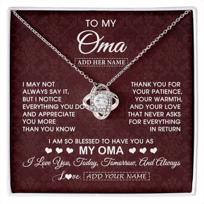 Love Knot Necklace 14K White Gold Finish | 1 | Personalized To My Oma Gifts From Granddaughter Grandson Necklace Meaningful Jewelry Pendant Gifts For Oma Mothers Day Birthday Christmas Gift Box Message Card | https://siriusteestore.