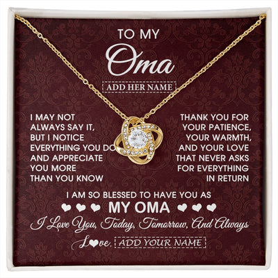 Love Knot Necklace 18K Yellow Gold Finish | 1 | Personalized To My Oma Gifts From Granddaughter Grandson Necklace Meaningful Jewelry Pendant Gifts For Oma Mothers Day Birthday Christmas Gift Box Message Card | https://siriusteestore.