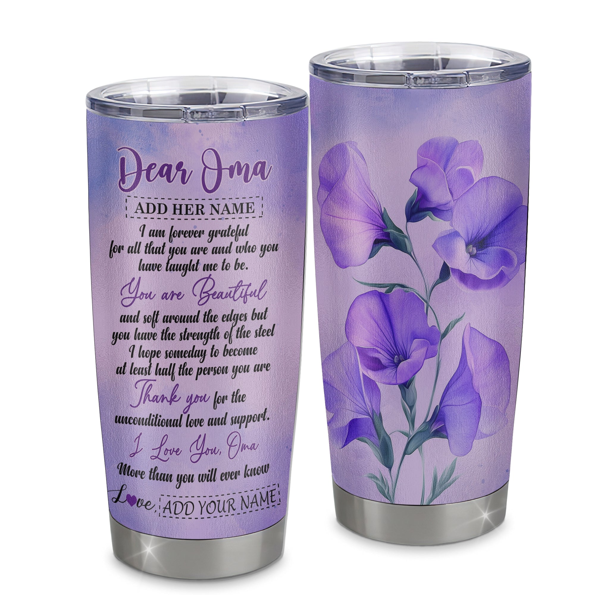 Personalized To My Oma Gifts From Granddaughter Grandson Tumbler Flower You Are Beautiful Gifts For Oma Mothers Day Birthday Christmas Custom Stainless Steel Travel Mug | siriusteestore