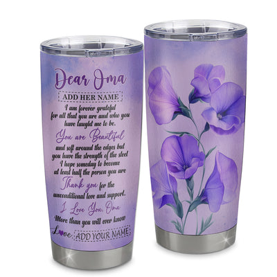 Personalized To My Oma Gifts From Granddaughter Grandson Tumbler Flower You Are Beautiful Gifts For Oma Mothers Day Birthday Christmas Custom Stainless Steel Travel Mug | siriusteestore