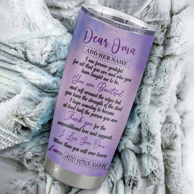 Personalized To My Oma Gifts From Granddaughter Grandson Tumbler Flower You Are Beautiful Gifts For Oma Mothers Day Birthday Christmas Custom Stainless Steel Travel Mug | siriusteestore