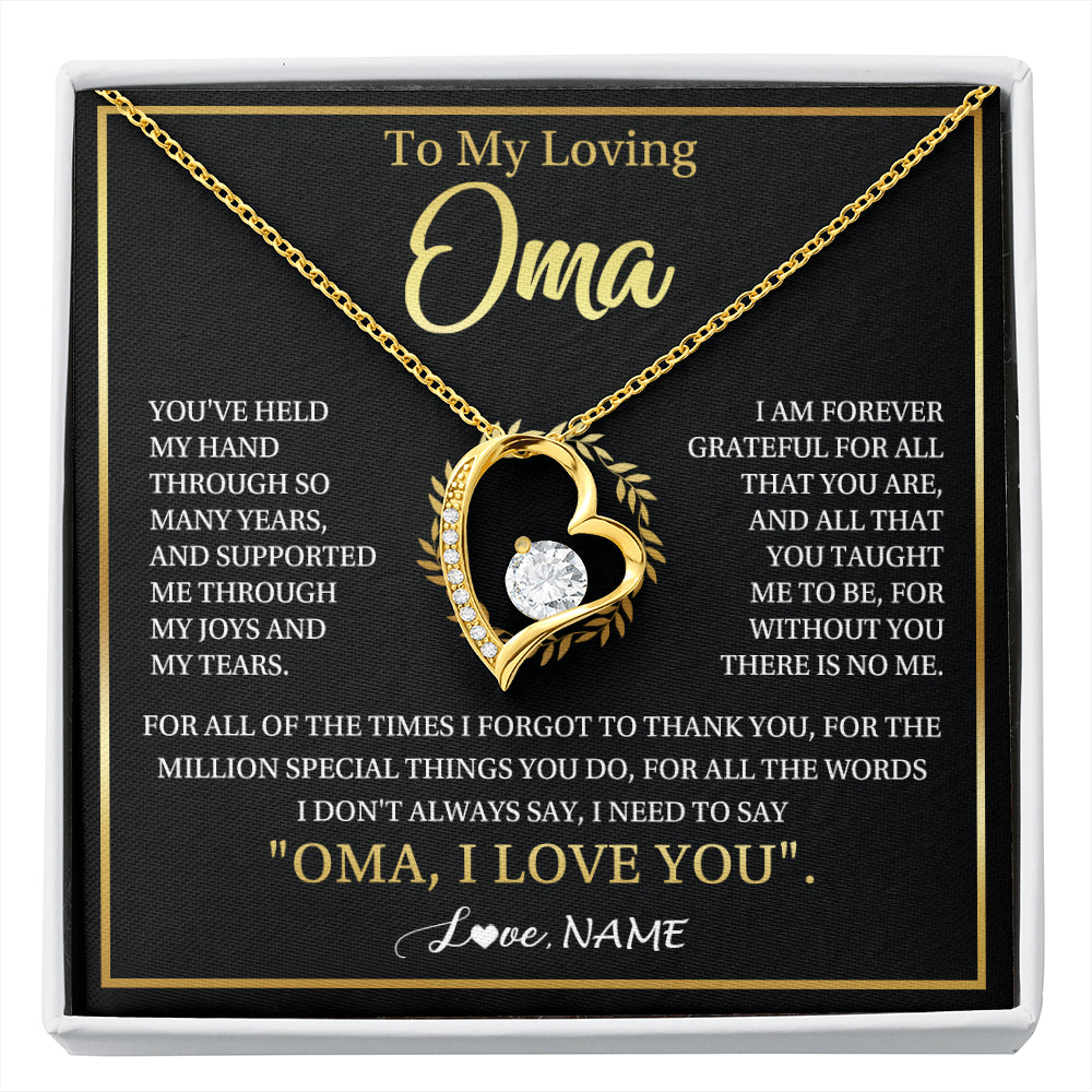 Forever Love Necklace 18K Yellow Gold Finish | 1 | Personalized To My Oma Gifts Necklace From Granddaughter Grandson Grateful Thank You Oma Birthday Mothers Day Christmas Customized Gift Box Message Card | siriusteestore
