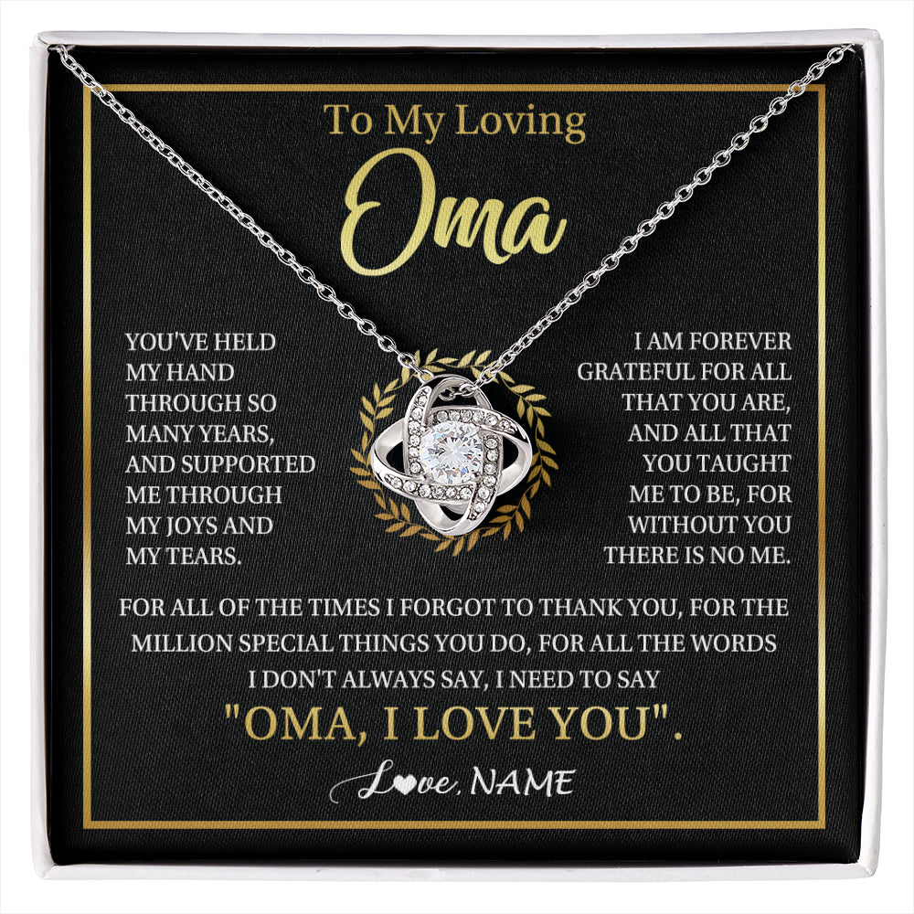 Love Knot Necklace 14K White Gold Finish | 1 | Personalized To My Oma Gifts Necklace From Granddaughter Grandson Grateful Thank You Oma Birthday Mothers Day Christmas Customized Gift Box Message Card | siriusteestore