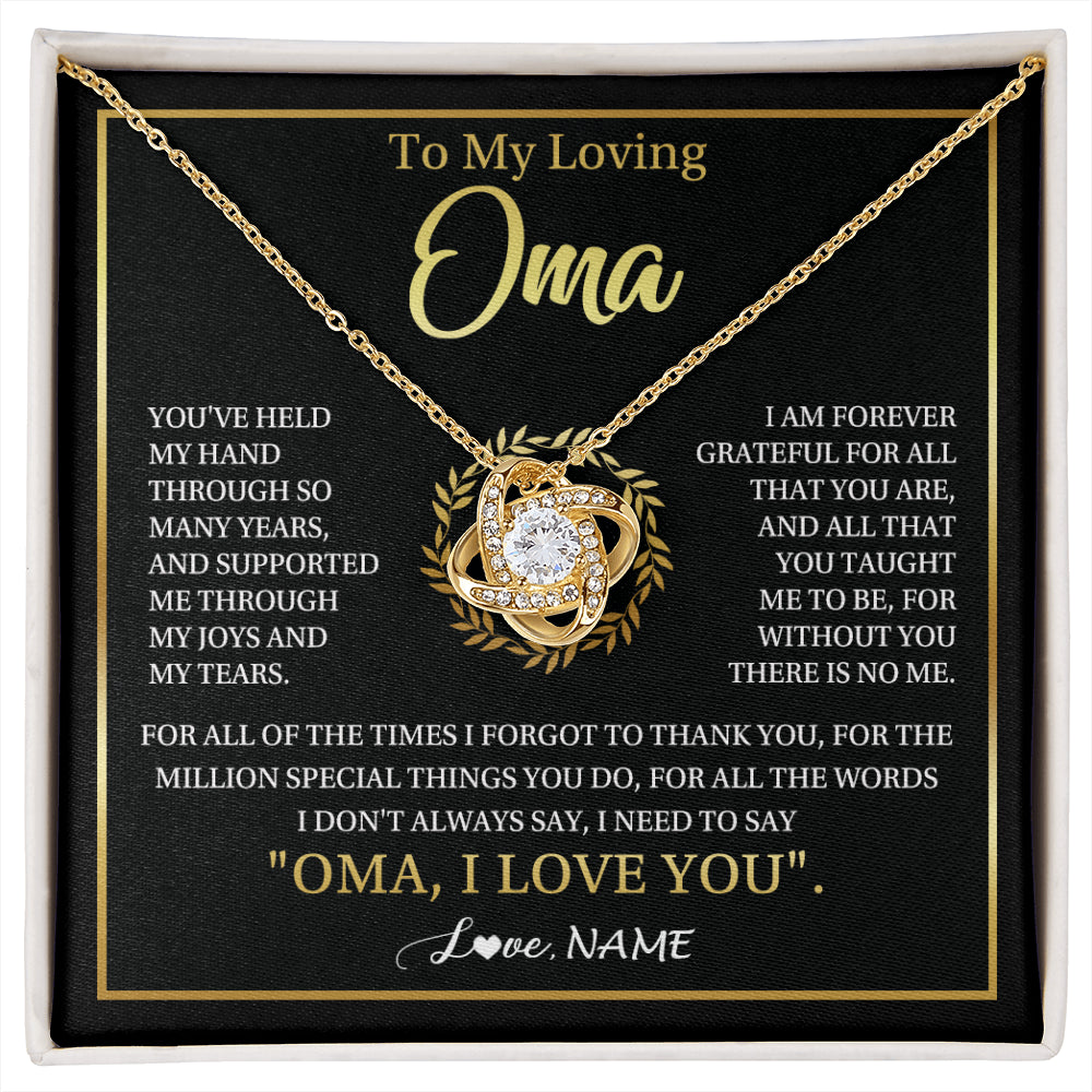 Love Knot Necklace 18K Yellow Gold Finish | 1 | Personalized To My Oma Gifts Necklace From Granddaughter Grandson Grateful Thank You Oma Birthday Mothers Day Christmas Customized Gift Box Message Card | siriusteestore