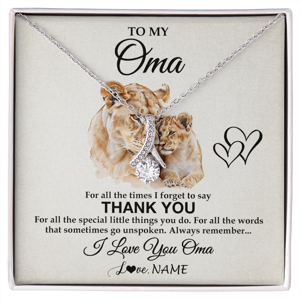 Alluring Beauty Necklace 14K White Gold Finish | 1 | Personalized To My Oma Necklace From Granddaughter Grandson Thank You Lion Oma Gift For Mothers Day Birthday Gift Christmas For Oma Gift Box Message Card | siriusteestore