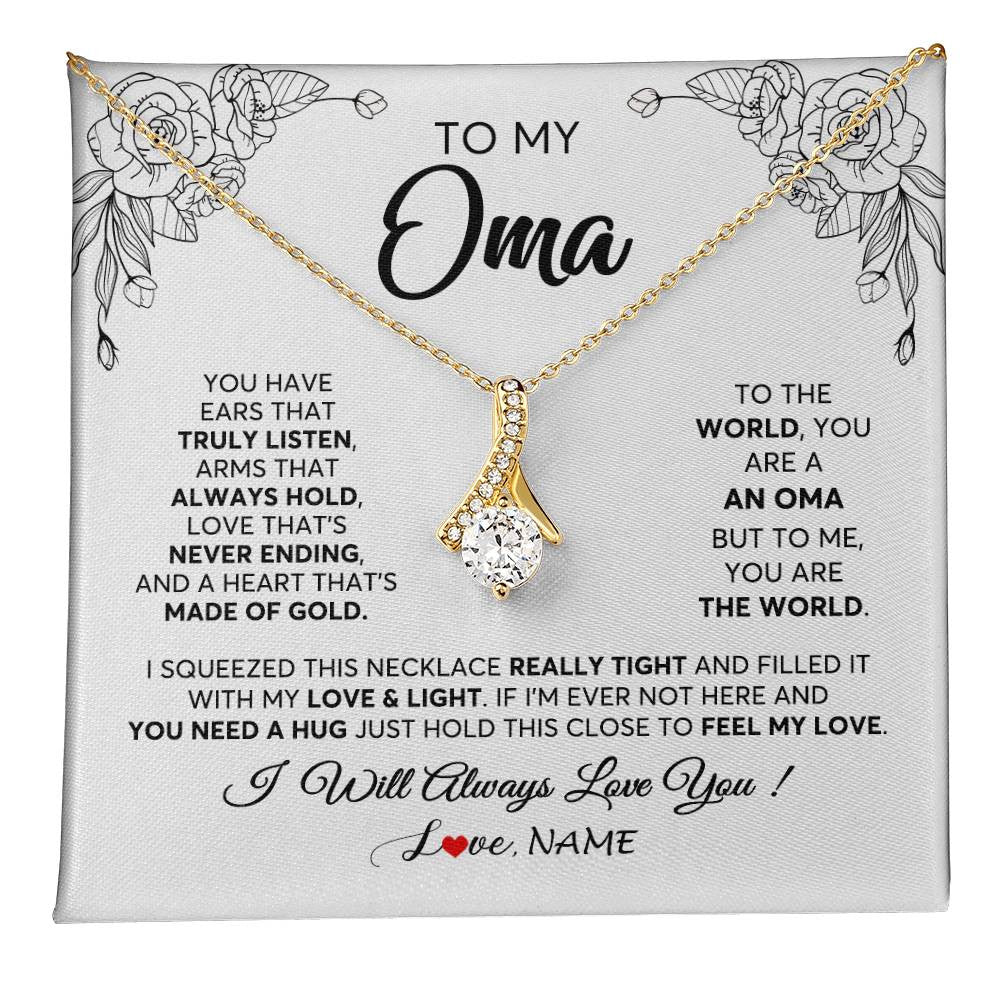 Alluring Beauty Necklace 18K Yellow Gold Finish | 1 | Personalized To My Oma Necklace From Grandkids Granddaughter Hold This Close Feel My Love Oma Birthday Mothers Day Christmas Customized Gift Box Message Card | siriusteestore