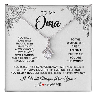 Alluring Beauty Necklace 14K White Gold Finish | 1 | Personalized To My Oma Necklace From Grandkids Granddaughter Hold This Close Feel My Love Oma Birthday Mothers Day Christmas Customized Gift Box Message Card | siriusteestore