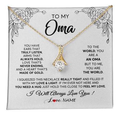 Alluring Beauty Necklace 18K Yellow Gold Finish | 1 | Personalized To My Oma Necklace From Grandkids Granddaughter Hold This Close Feel My Love Oma Birthday Mothers Day Christmas Customized Gift Box Message Card | siriusteestore
