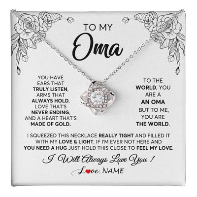 Love Knot Necklace 14K White Gold Finish | 1 | Personalized To My Oma Necklace From Grandkids Granddaughter Hold This Close Feel My Love Oma Birthday Mothers Day Christmas Customized Gift Box Message Card | siriusteestore