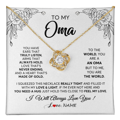 Love Knot Necklace 18K Yellow Gold Finish | 1 | Personalized To My Oma Necklace From Grandkids Granddaughter Hold This Close Feel My Love Oma Birthday Mothers Day Christmas Customized Gift Box Message Card | siriusteestore
