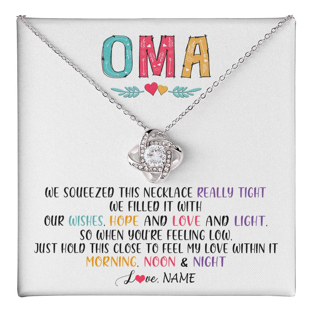 Love Knot Necklace 14K White Gold Finish | 1 | Personalized To My Oma Necklace From Grandkids Granddaughter We Squeezed This Necklace Oma Birthday Mothers Day Christmas Customized Gift Box Message Card | siriusteestore