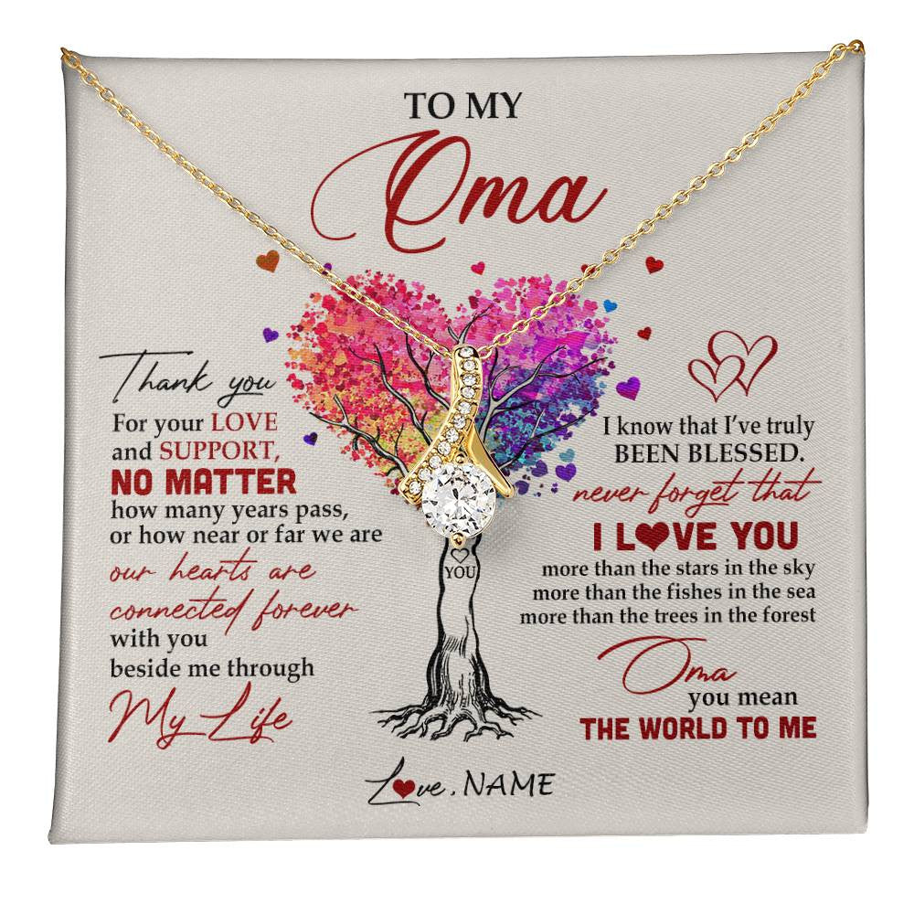 Alluring Beauty Necklace 18K Yellow Gold Finish | 1 | Personalized To My Oma Necklace From Grandkids Never Forget That I Love You You Mean The World Oma Birthday Mothers Day Christmas Customized Gift Box Message Card | siriusteestore