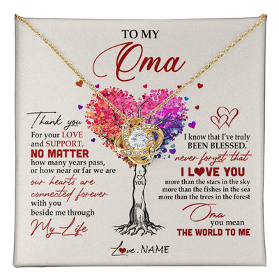 Love Knot Necklace 18K Yellow Gold Finish | 1 | Personalized To My Oma Necklace From Grandkids Never Forget That I Love You You Mean The World Oma Birthday Mothers Day Christmas Customized Gift Box Message Card | siriusteestore