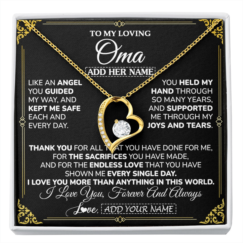Forever Love Necklace 18K Yellow Gold Finish | 1 | Personalized To My Oma Necklace Gifts Meaningful Gift To Oma From Granddaughter Without You There Is No Me Mothers Day Birthday Gift Box Message Card | https://siriusteestore.