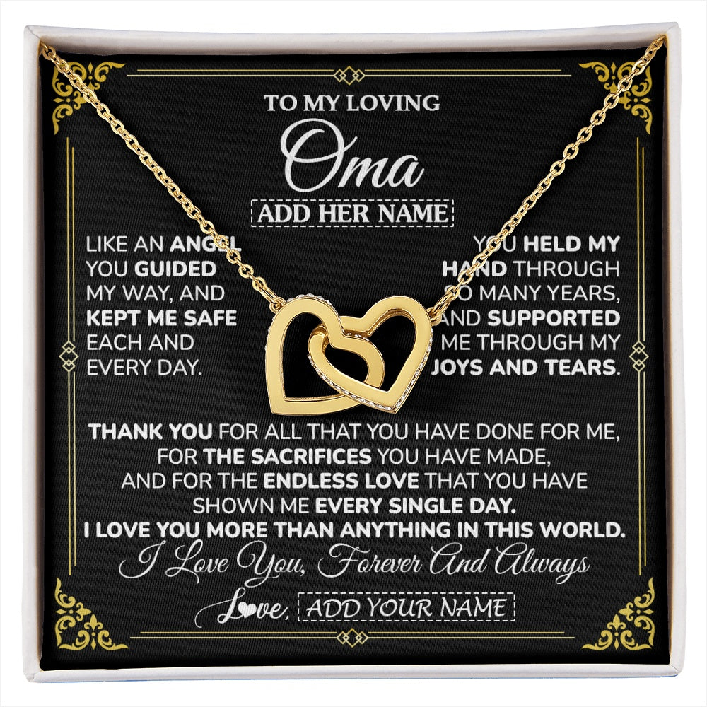 Interlocking Hearts Necklace 18K Yellow Gold Finish | 1 | Personalized To My Oma Necklace Gifts Meaningful Gift To Oma From Granddaughter Without You There Is No Me Mothers Day Birthday Gift Box Message Card | https://siriusteestore.