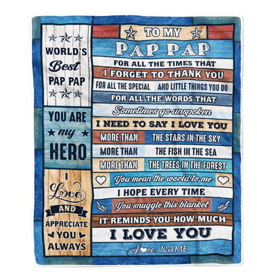 Personalized To My Pap Pap Blanket From Grandchildren Grandkids Wood Best Gifts For Great Pap Pap Birthday Fathers Day Christmas Customized Fleece Blanket | siriusteestore
