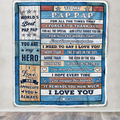 Personalized To My Pap Pap Blanket From Grandchildren Grandkids Wood Best Gifts For Great Pap Pap Birthday Fathers Day Christmas Customized Fleece Blanket | siriusteestore