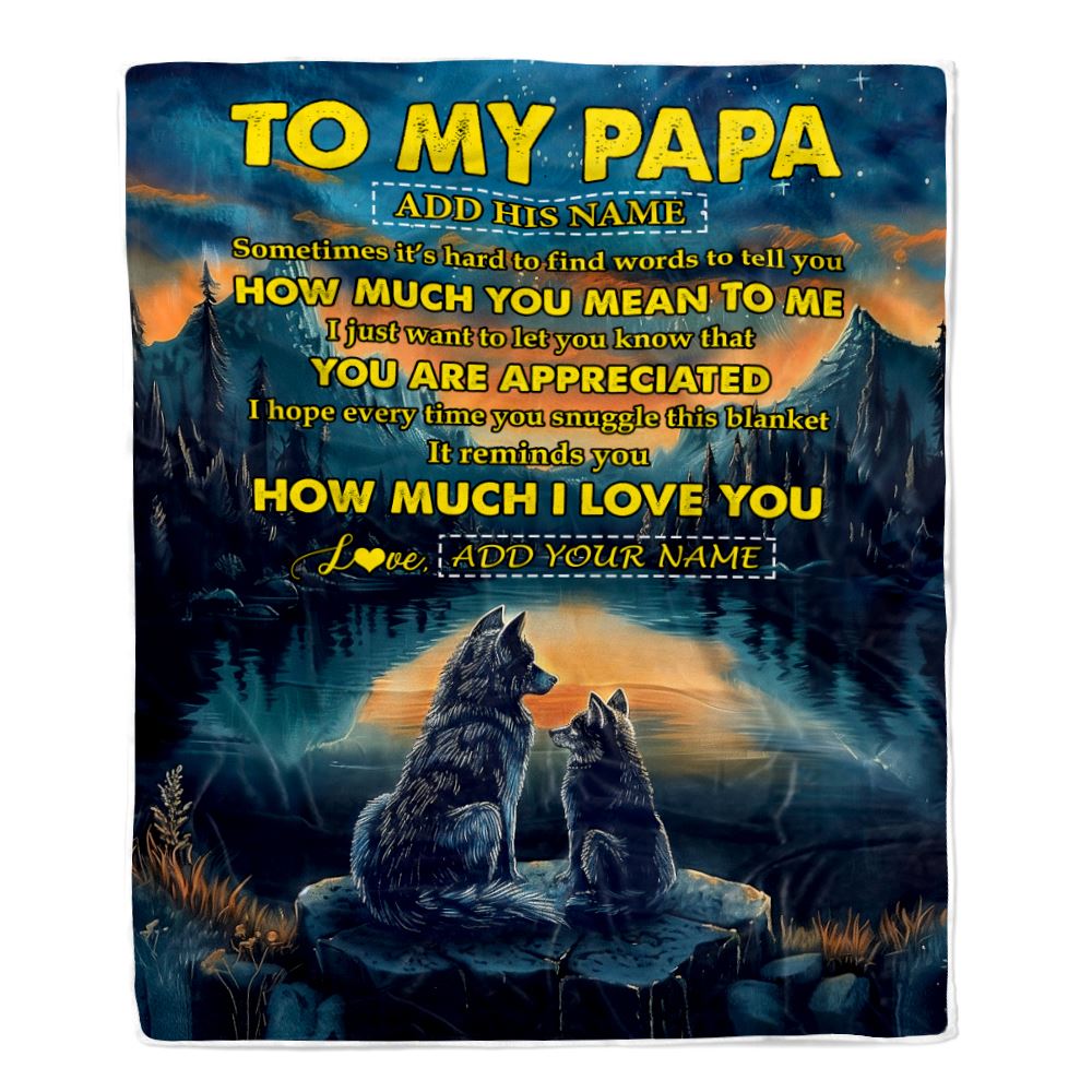 Personalized To My Papa Blanket Fathers Day Papa Gifts From Grandkids How Much I Love You Wolf Papa Birthday Gifts Christmas Customized Fleece Blanket | siriusteestore