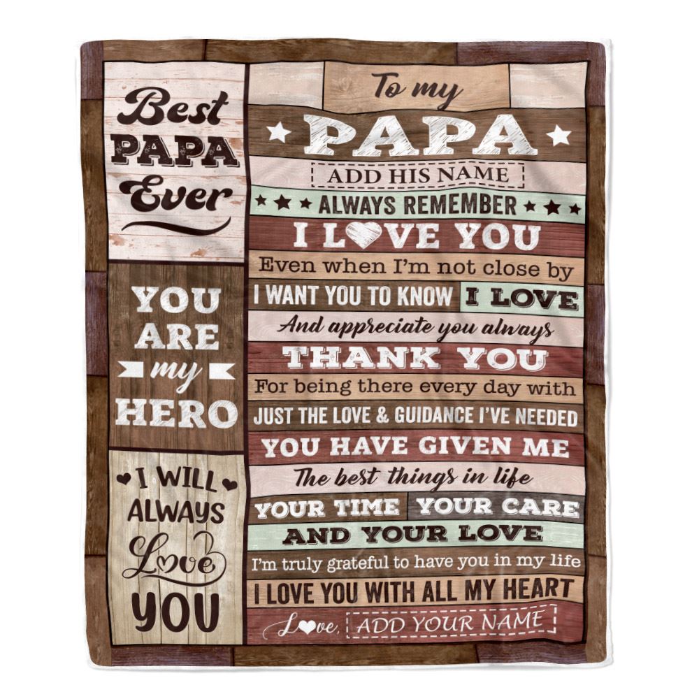 Personalized To My Papa Blanket Fathers Day Papa Gifts From Grandkids Wood Always Remember I Love You Papa Birthday Gifts Christmas Customized Fleece Blanket | siriusteestore