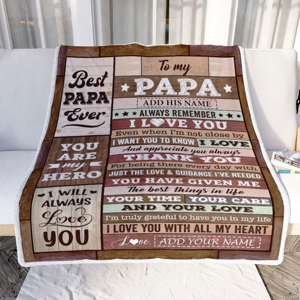 Personalized To My Papa Blanket Fathers Day Papa Gifts From Grandkids Wood Always Remember I Love You Papa Birthday Gifts Christmas Customized Fleece Blanket | siriusteestore