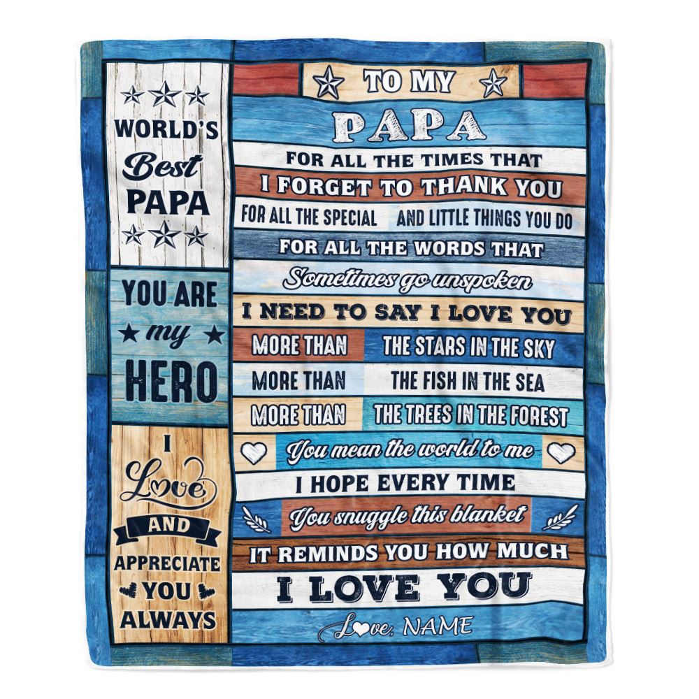 Personalized To My Papa Blanket From Grandchildren Grandkids Wood Best Gifts For Great Papa Birthday Fathers Day Christmas Customized Fleece Blanket | siriusteestore
