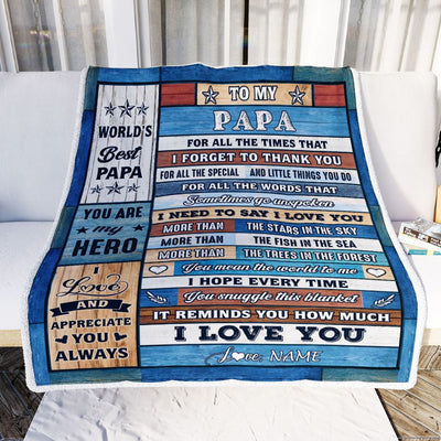 Personalized To My Papa Blanket From Grandchildren Grandkids Wood Best Gifts For Great Papa Birthday Fathers Day Christmas Customized Fleece Blanket | siriusteestore