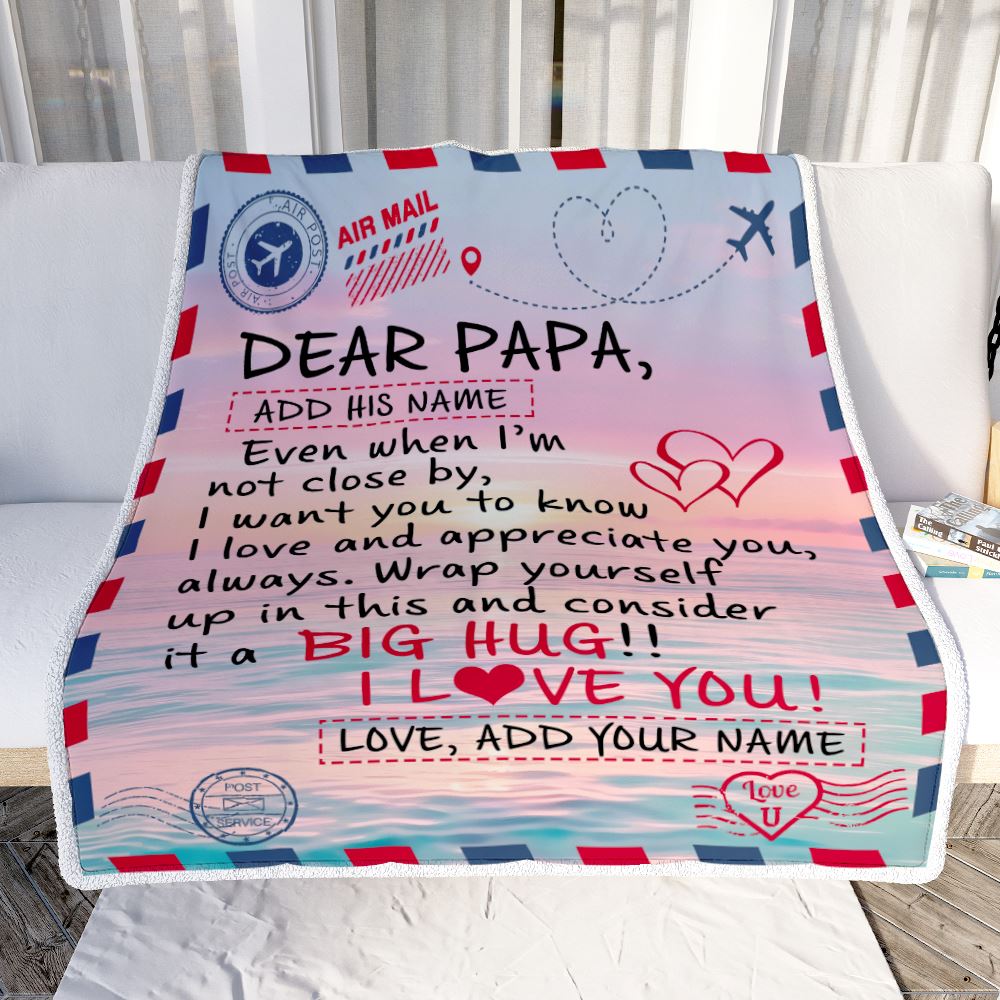 Personalized To My Papa Blanket From Granddaughter Grandson Letter Mail To My Happy Birthday Gifts Mothers Day Christmas Custom Name Fleece Throw Blanket | siriusteestore