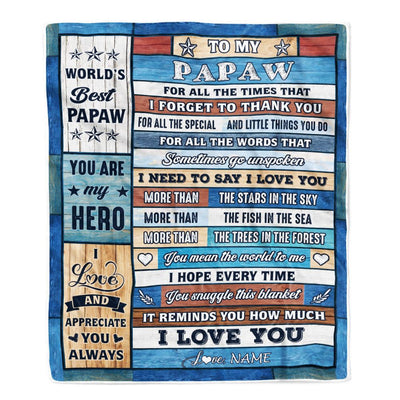 Personalized To My Papaw Blanket From Grandchildren Grandkids Wood Best Gifts For Great Papaw Birthday Fathers Day Christmas Customized Fleece Blanket | siriusteestore