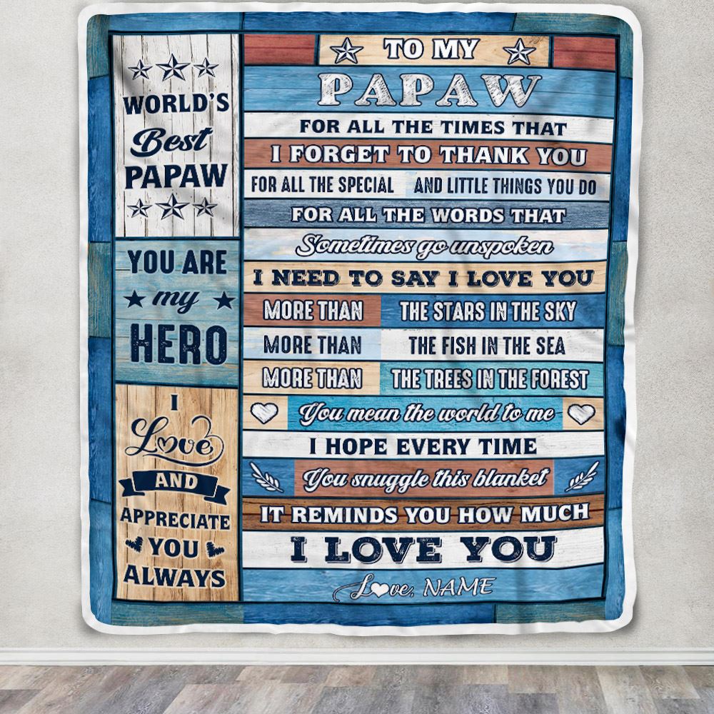 Personalized To My Papaw Blanket From Grandchildren Grandkids Wood Best Gifts For Great Papaw Birthday Fathers Day Christmas Customized Fleece Blanket | siriusteestore