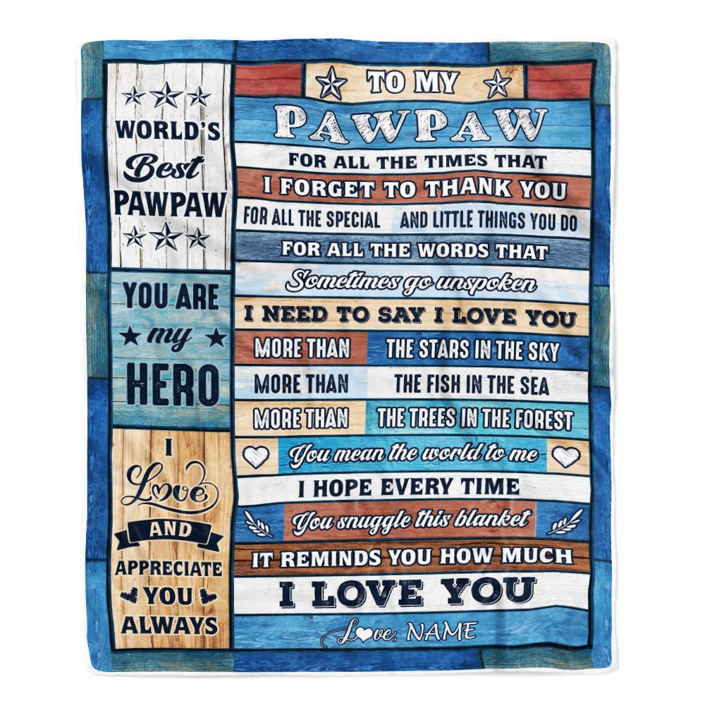 Personalized To My Pawpaw Blanket From Grandchildren Grandkids Wood Best Gifts For Great Pawpaw Birthday Fathers Day Christmas Customized Fleece Blanket | siriusteestore