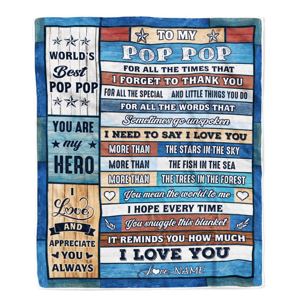 Personalized To My Pop Pop Blanket From Grandchildren Grandkids Wood Best Gifts For Great Pop Pop Birthday Fathers Day Christmas Customized Fleece Blanket | siriusteestore