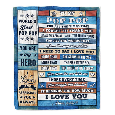 Personalized To My Pop Pop Blanket From Grandchildren Grandkids Wood Best Gifts For Great Pop Pop Birthday Fathers Day Christmas Customized Fleece Blanket | siriusteestore