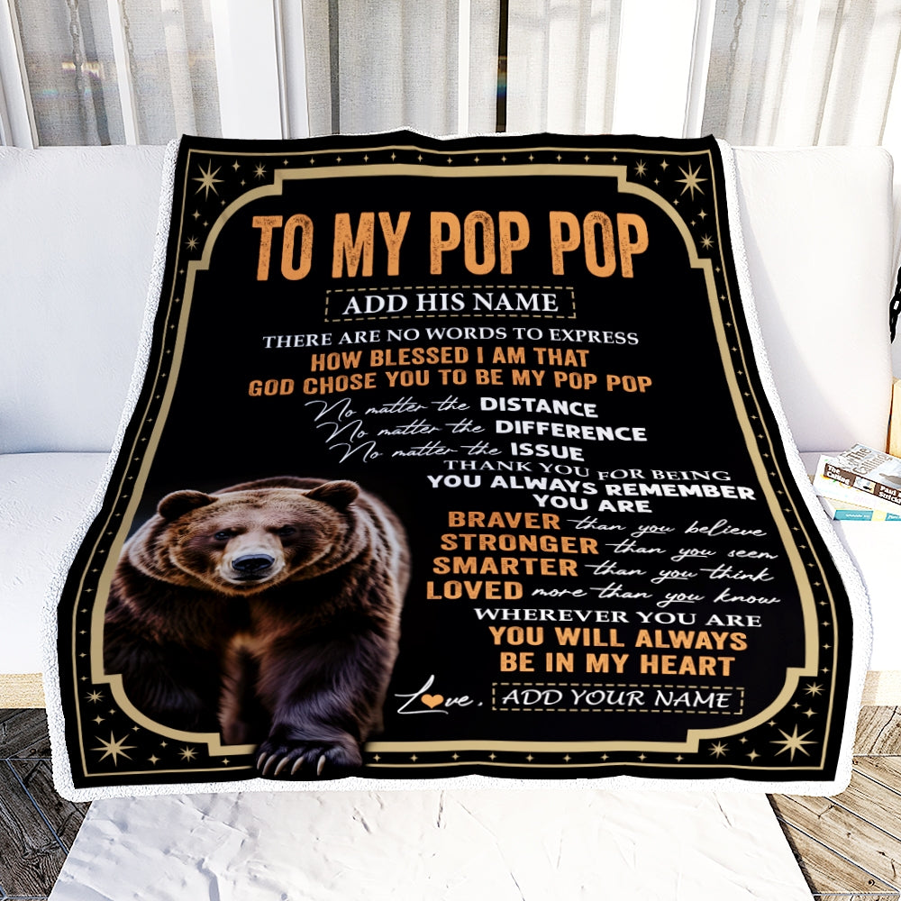 Personalized To My Pop Pop Gifts For Birthday From Grandson Grandkids Inspirational Bear Gifts For Pop Pop Blanket Birthday Idea Fathers Day Fleece Blanket | siriusteestore