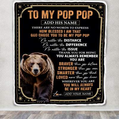 Personalized To My Pop Pop Gifts For Birthday From Grandson Grandkids Inspirational Bear Gifts For Pop Pop Blanket Birthday Idea Fathers Day Fleece Blanket | siriusteestore