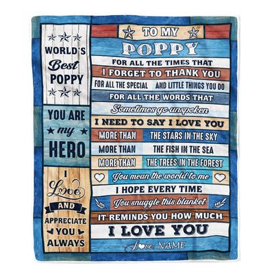 Personalized To My Poppy Blanket From Grandchildren Grandkids Wood Best Gifts For Great Poppy Birthday Fathers Day Christmas Customized Fleece Blanket | siriusteestore