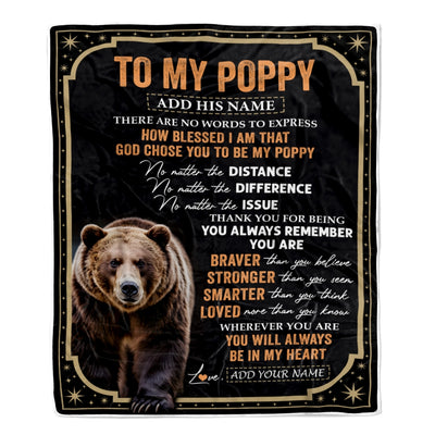 Personalized To My Poppy Gifts For Birthday From Grandson Grandkids Inspirational Bear Gifts For Poppy Blanket Birthday Idea Fathers Day Fleece Blanket | siriusteestore
